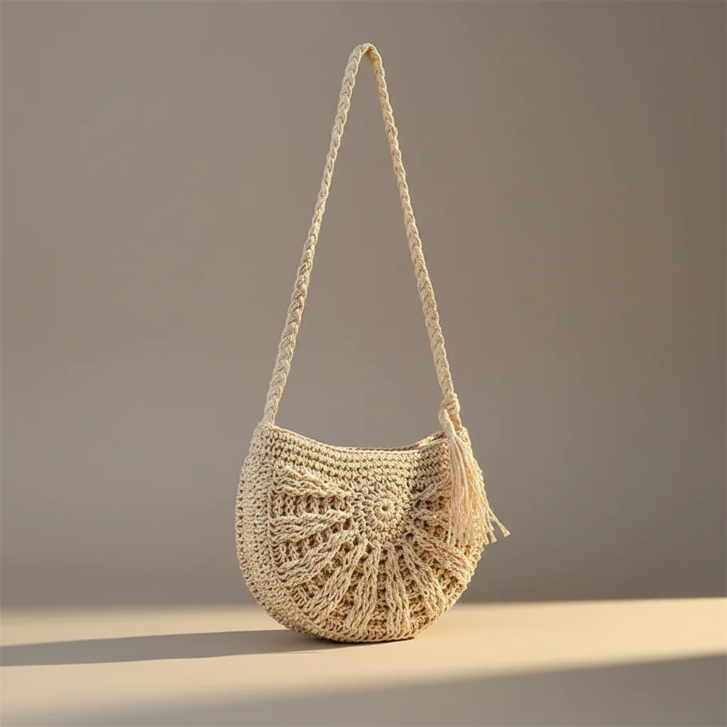Sac tressé paille demi-lune bandoulière - Vue 11 - sac tressé