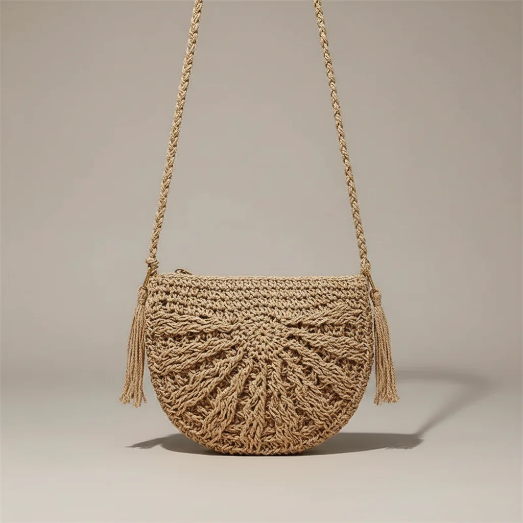 Sac tressé paille demi-lune bandoulière - Vue 13 - sac tressé