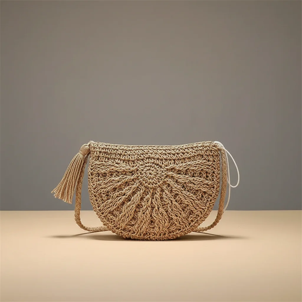 Sac tressé paille demi-lune bandoulière - Vue 14 - sac tressé