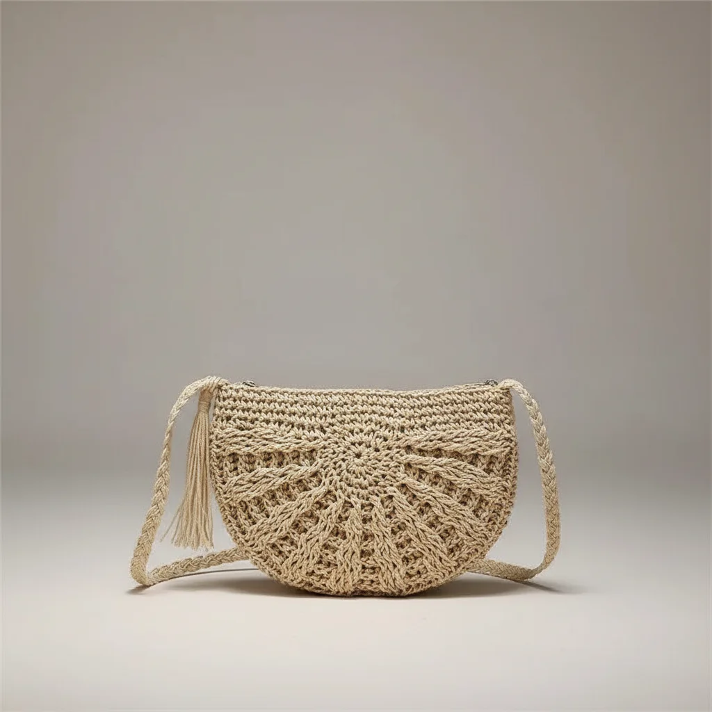 Sac tressé paille demi-lune bandoulière - Vue 15 - sac tressé