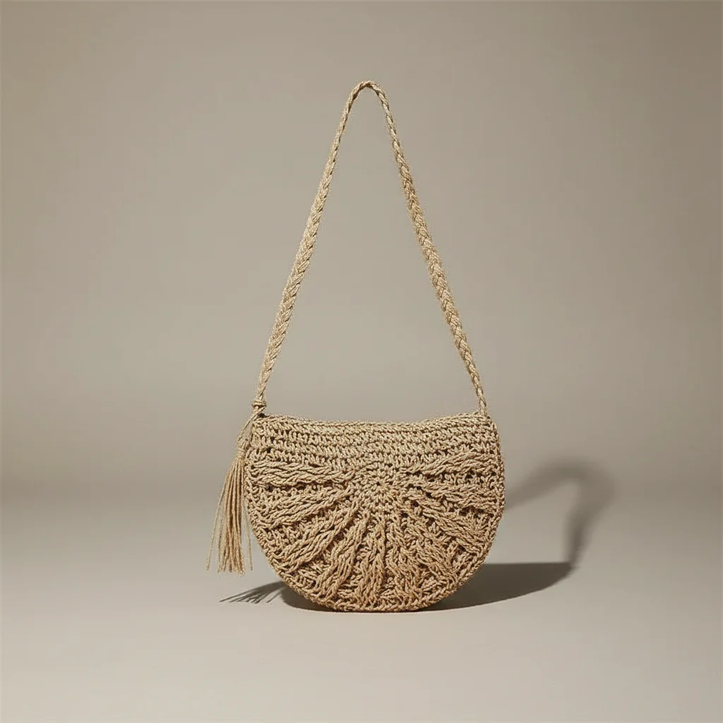 Sac tressé paille demi-lune bandoulière - Vue 16 - sac tressé