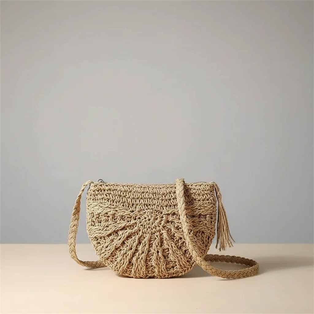 Sac tressé paille demi-lune bandoulière - Vue 17 - sac tressé