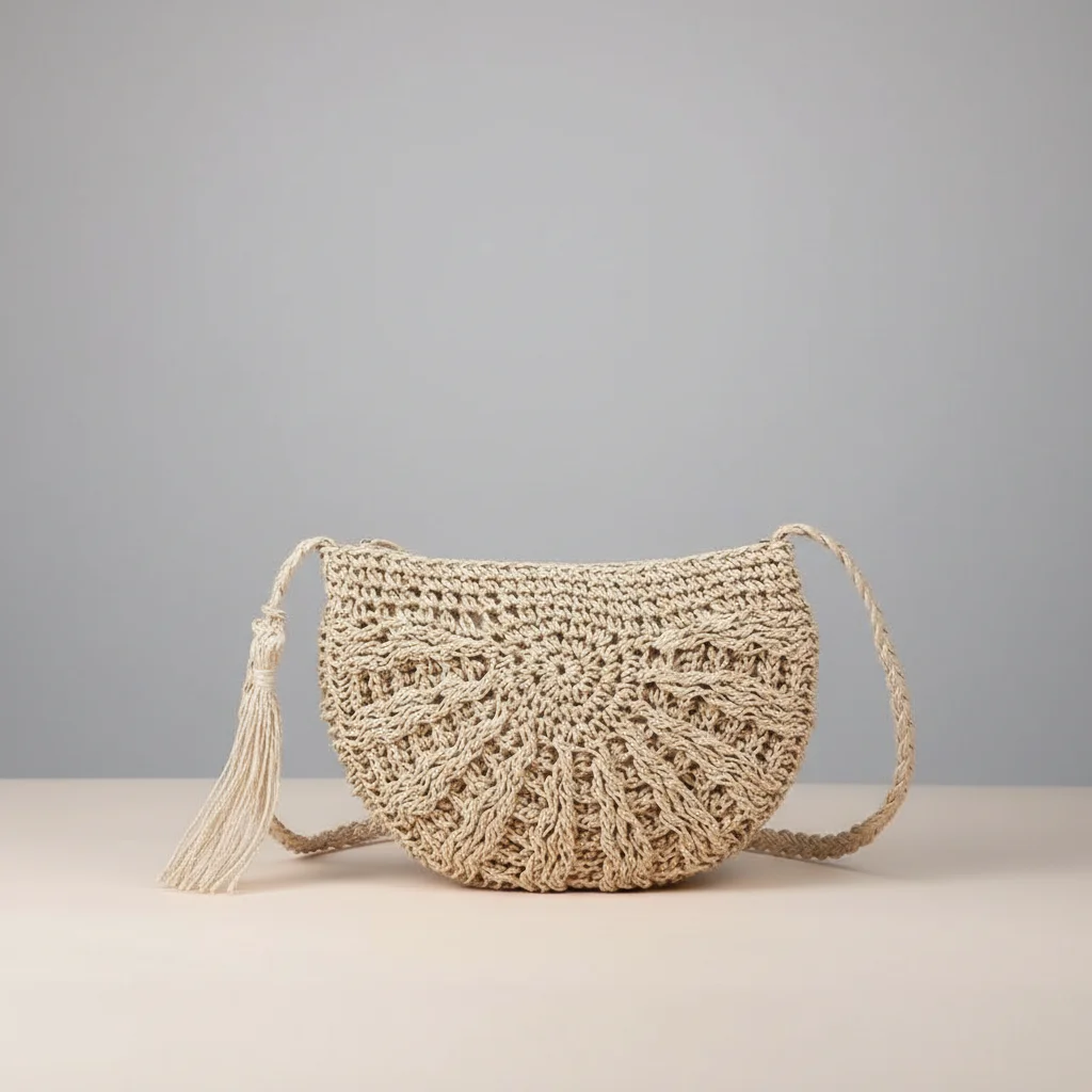 Sac tressé paille demi-lune bandoulière - Vue 19 - sac tressé