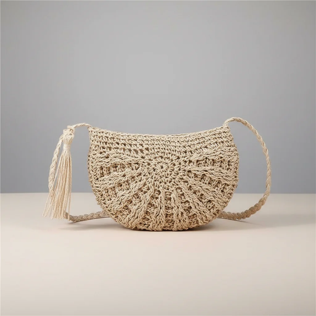 Sac tressé paille demi-lune bandoulière - Vue 37 - sac tressé
