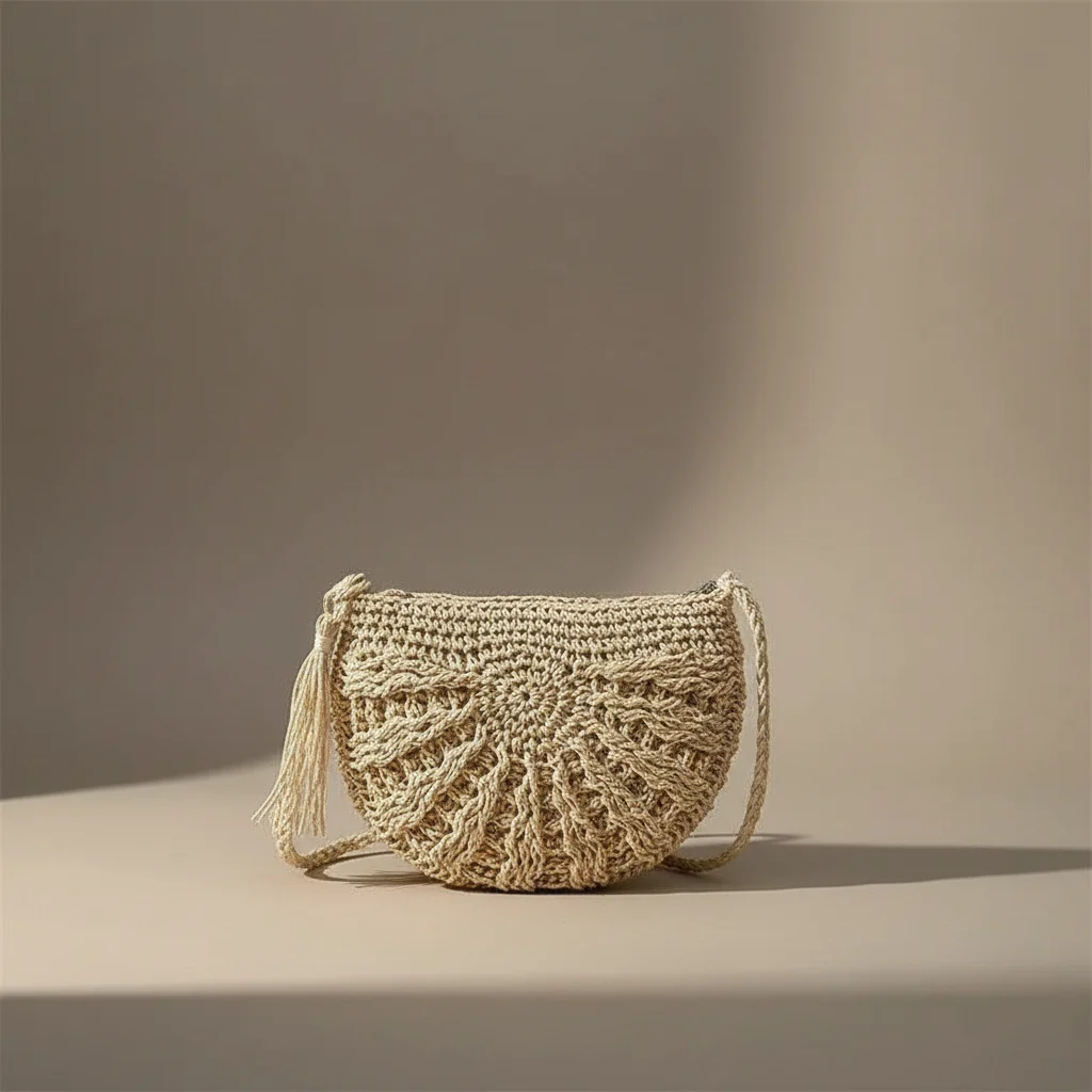 Sac tressé paille demi-lune bandoulière - Vue 4 - sac tressé