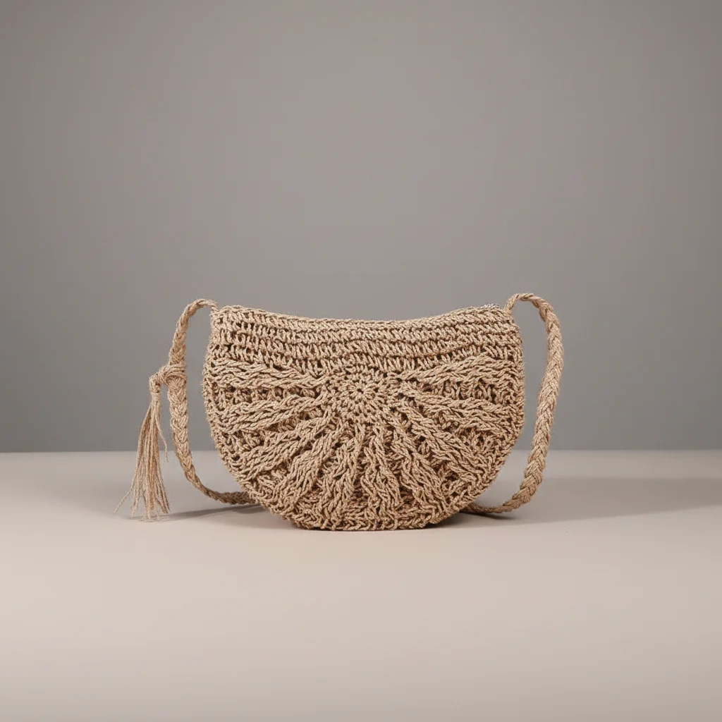 Sac tressé paille demi-lune bandoulière - Vue 43 - sac tressé