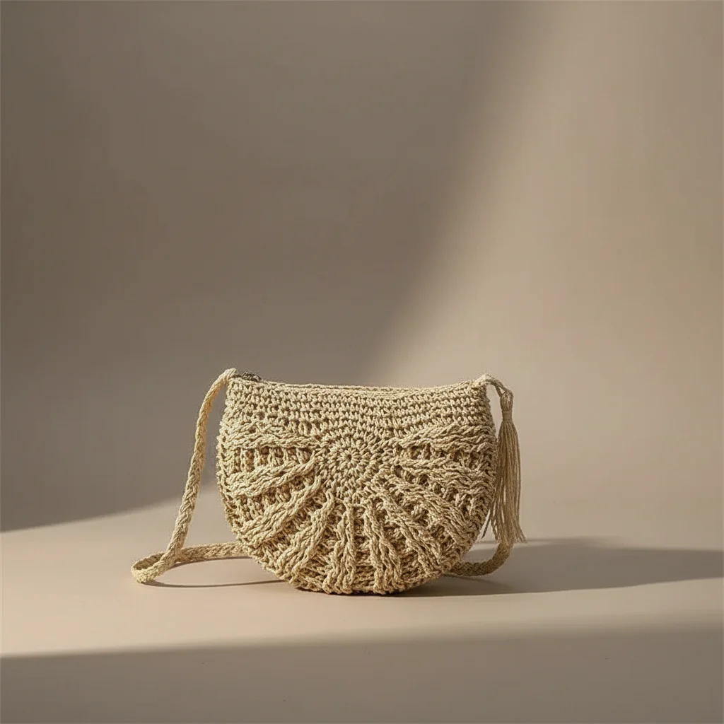 Sac tressé paille demi-lune bandoulière - Vue 5 - sac tressé