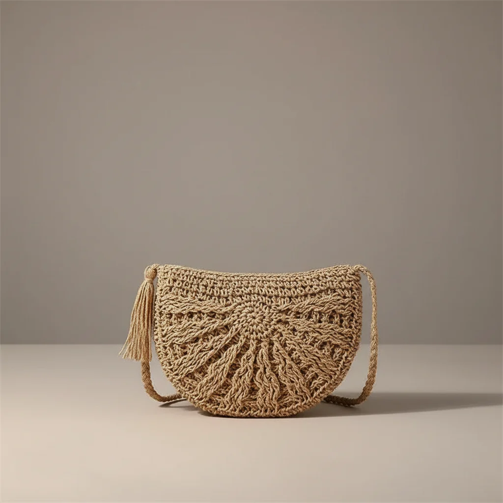 Sac tressé paille demi-lune bandoulière - Vue 7 - sac tressé