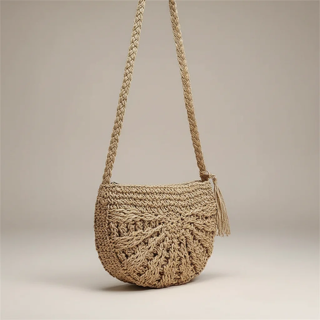 Sac tressé paille demi-lune bandoulière - Vue 8 - sac tressé