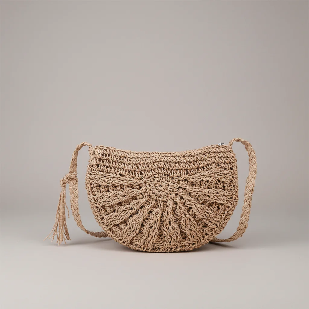 Sac tressé paille demi-lune bandoulière - Vue 9 - sac tressé