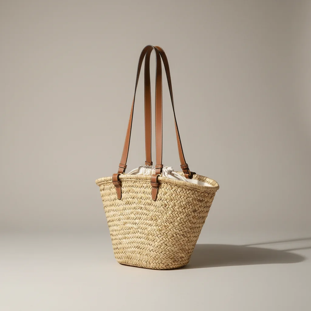 Sac tressé paille femme anses cuir - Vue 1 - sac tressé