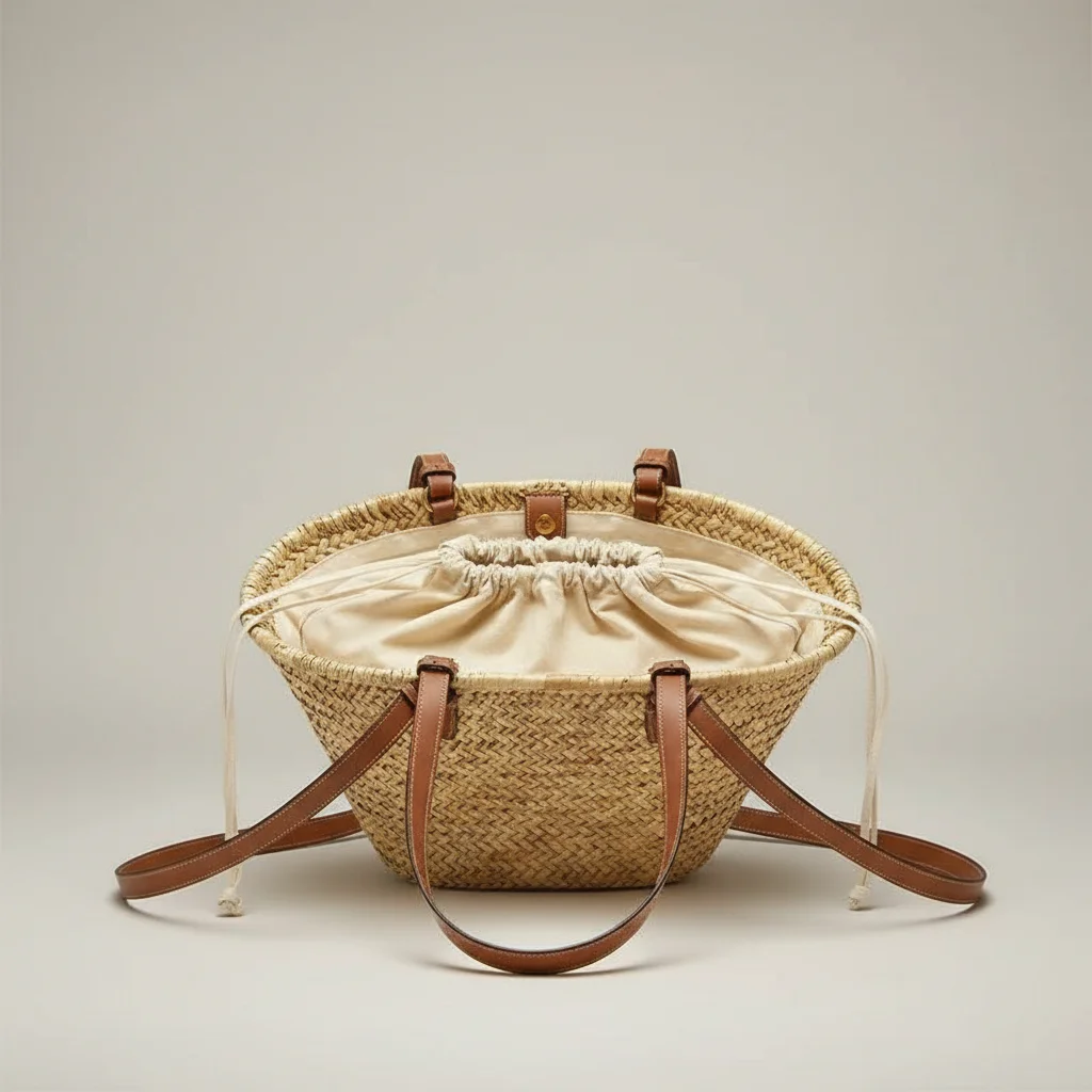 Sac tressé paille femme anses cuir - Vue 3 - sac tressé