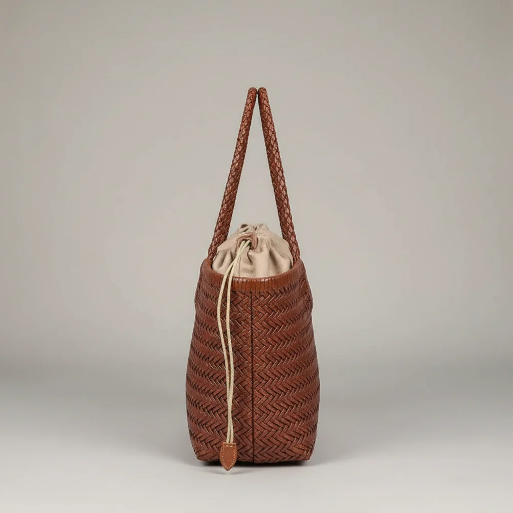 Sac tressé cuir véritable porté main - Vue 2 - sac tressé