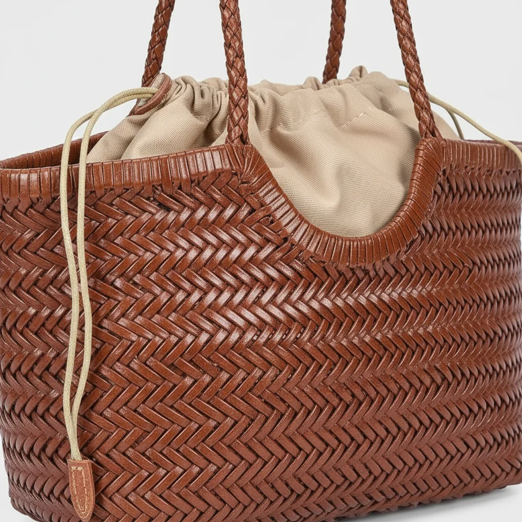 Sac tressé cuir véritable porté main - Vue 4 - sac tressé