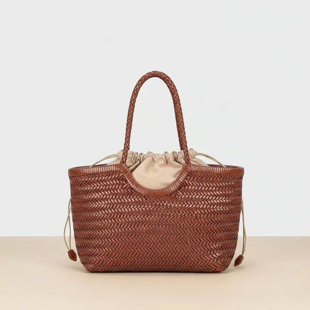 Sac tressé cuir véritable porté main - Vue 5 - sac tressé