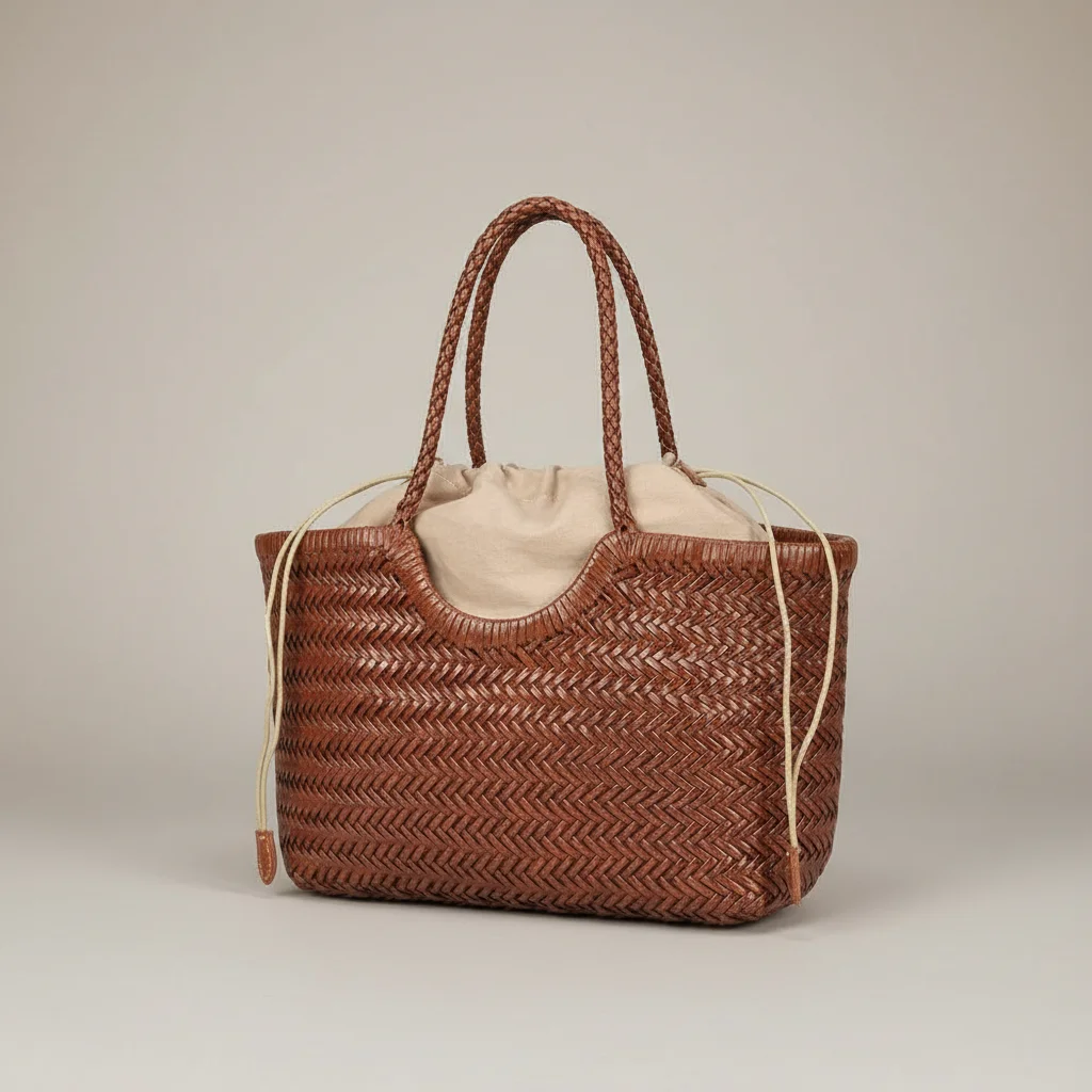 Sac tressé cuir véritable porté main - Vue 7 - sac tressé