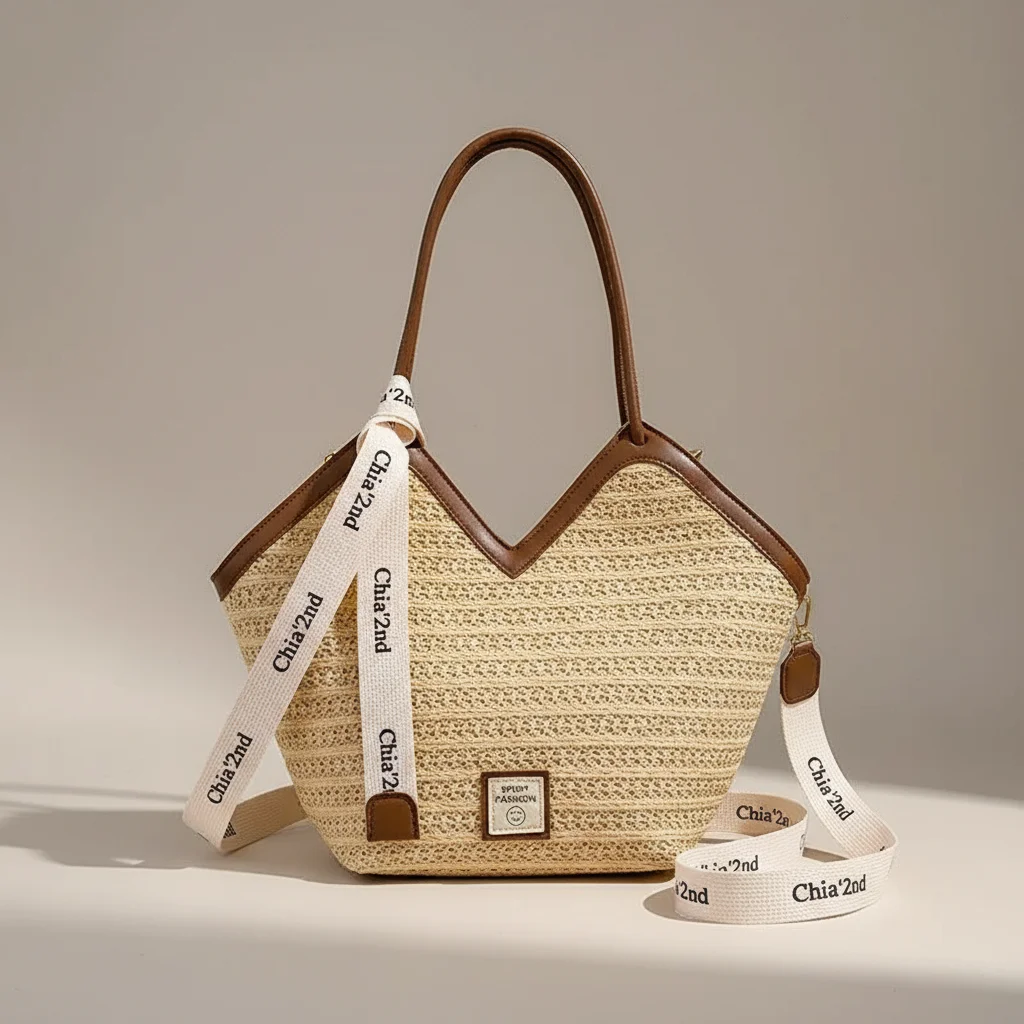 Sac tressé femme en paille grande capacité - Vue 24 - sac tressé