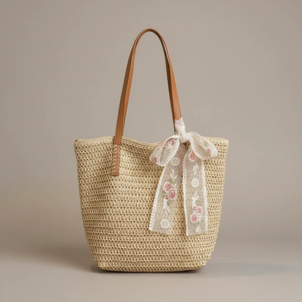 Sac tressé femme grande capacité en paille - Vue 1 - sac tressé