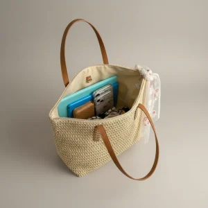 Sac tressé femme grande capacité en paille - Vue 2 - sac tressé