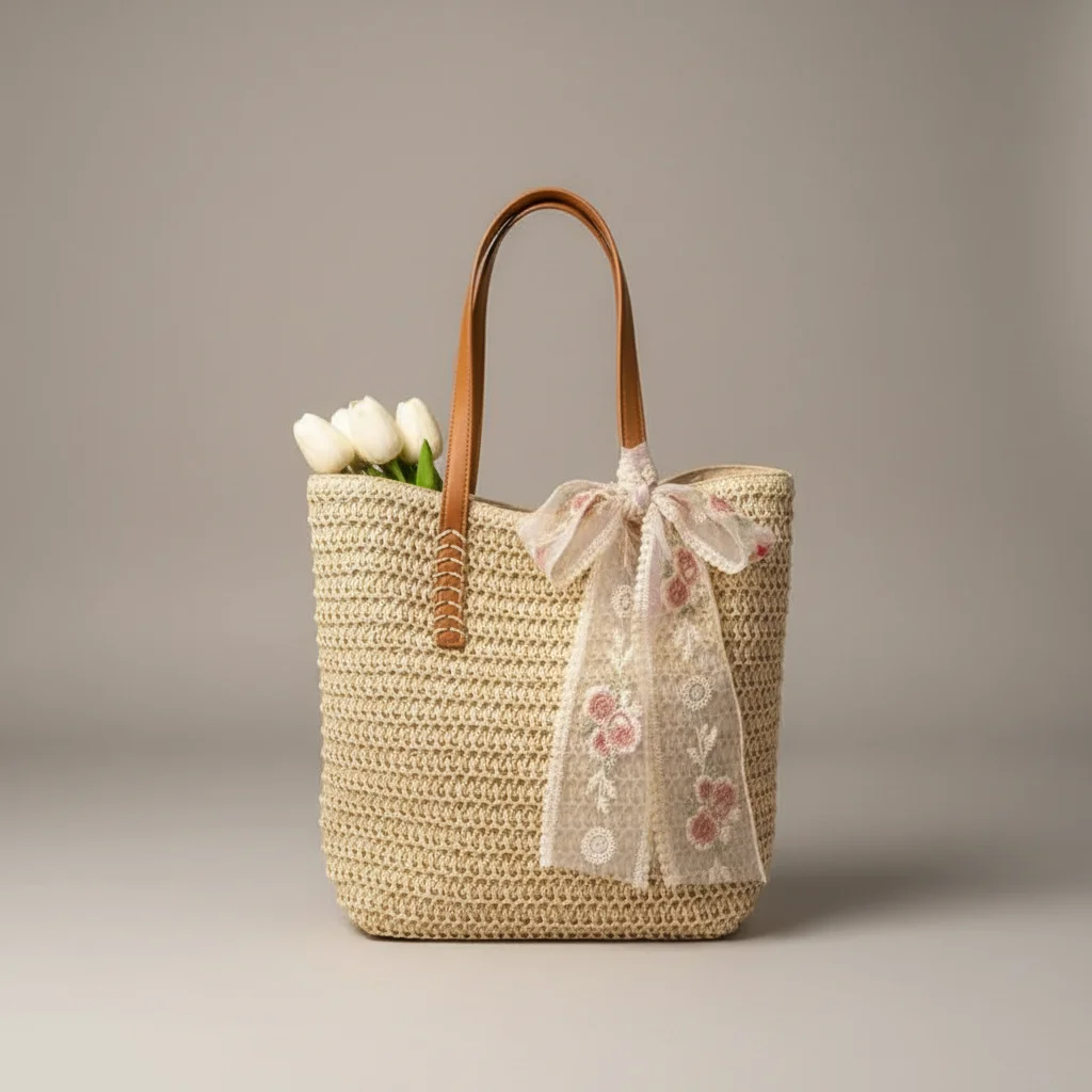 Sac tressé femme grande capacité en paille - Vue 9 - sac tressé