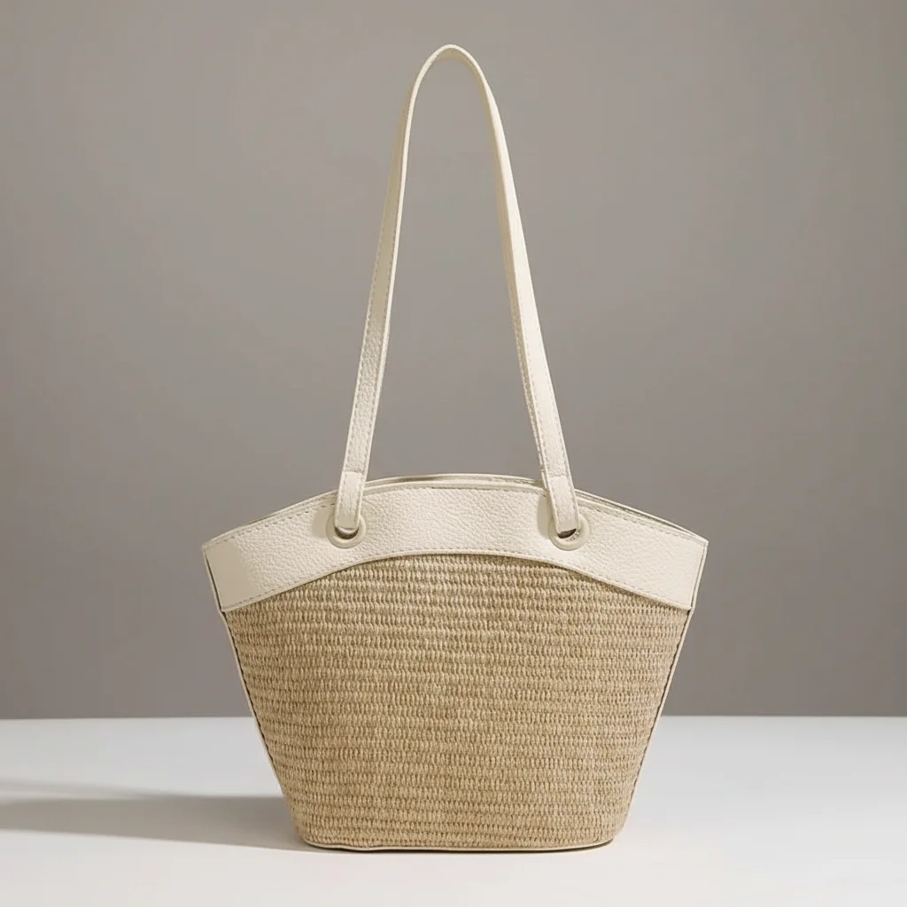 Sac tressé femme plage style patchwork - Vue 1 - sac tressé