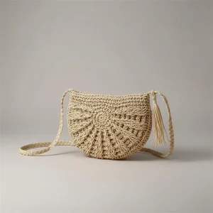 Sac tressé paille demi-lune bandoulière - Vue 1 - sac tressé