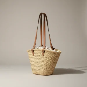 Sac tressé paille femme anses cuir - Vue 1 - sac tressé