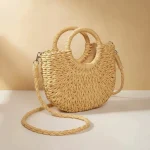 sac tressé paille femme demi-lune - Vue 1 - sac tressé