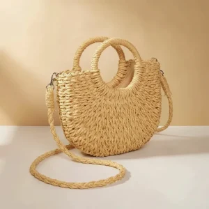 sac tressé paille femme demi-lune - Vue 1 - sac tressé