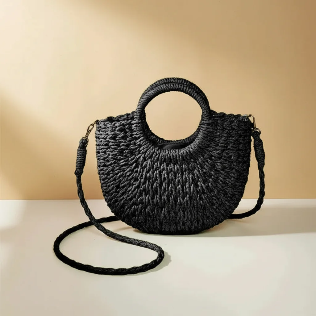 sac tressé paille femme demi-lune - Vue 10 - sac tressé