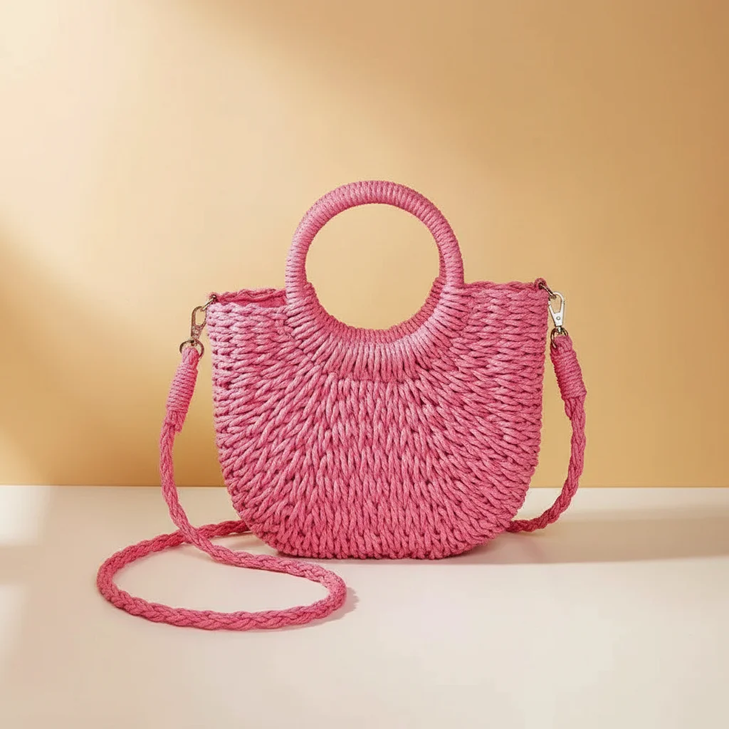 sac tressé paille femme demi-lune - Vue 11 - sac tressé