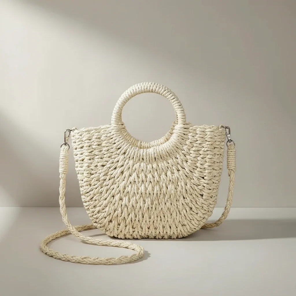 sac tressé paille femme demi-lune - Vue 12 - sac tressé