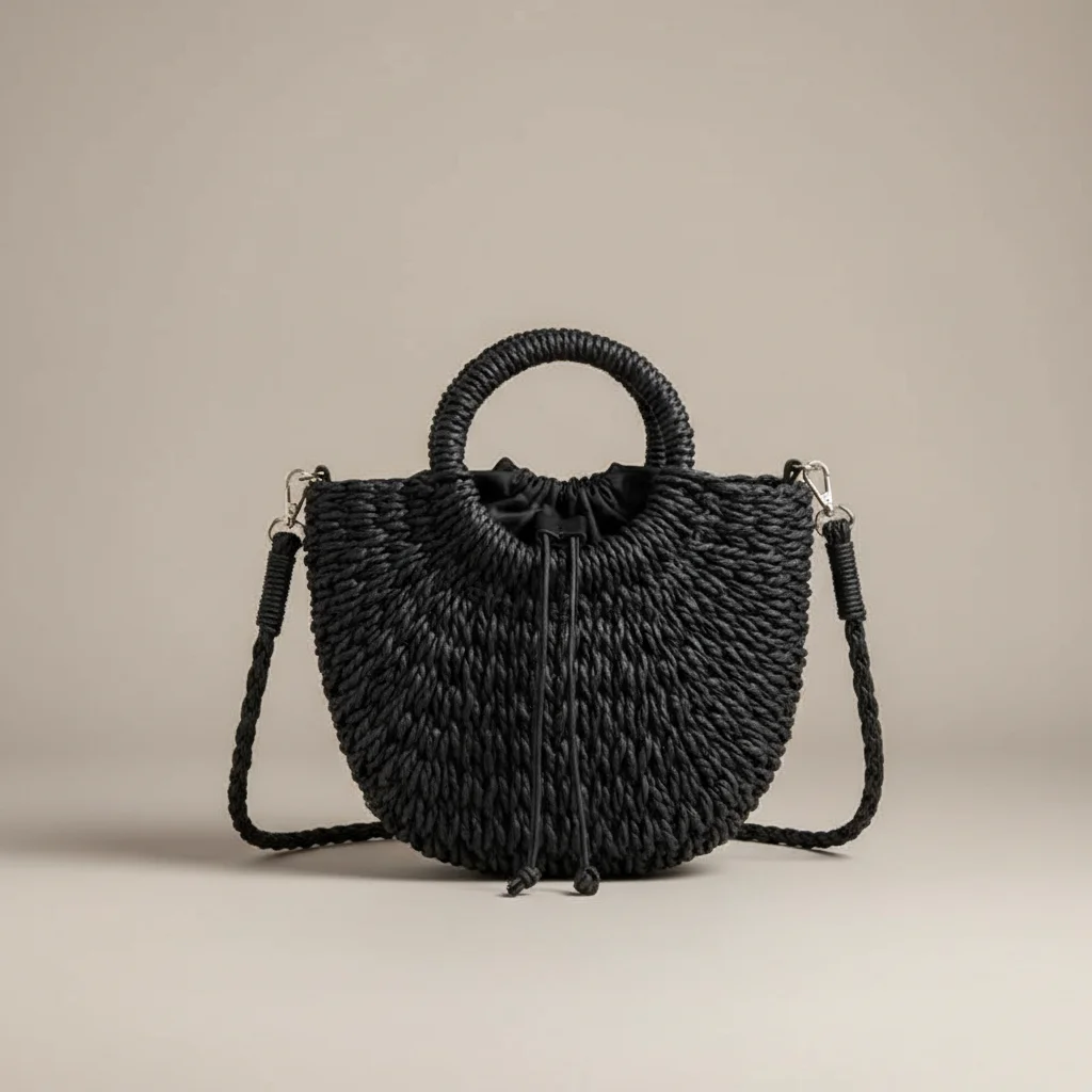 sac tressé paille femme demi-lune - Vue 13 - sac tressé