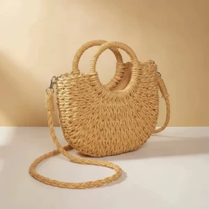sac tressé paille femme demi-lune - Vue 2 - sac tressé