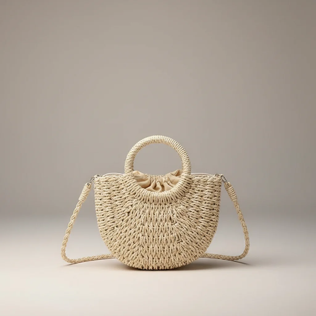 sac tressé paille femme demi-lune - Vue 24 - sac tressé