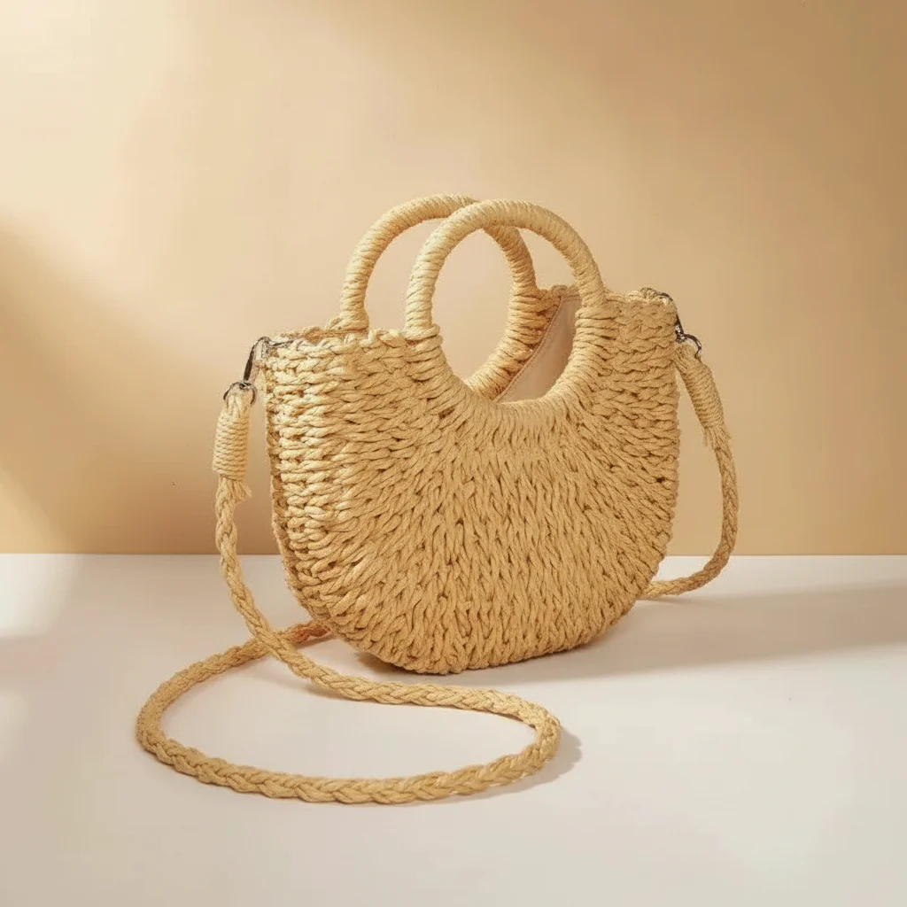 sac tressé paille femme demi-lune - Vue 3 - sac tressé