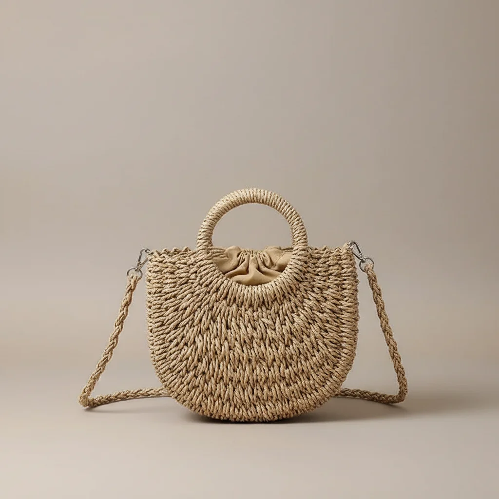 sac tressé paille femme demi-lune - Vue 30 - sac tressé
