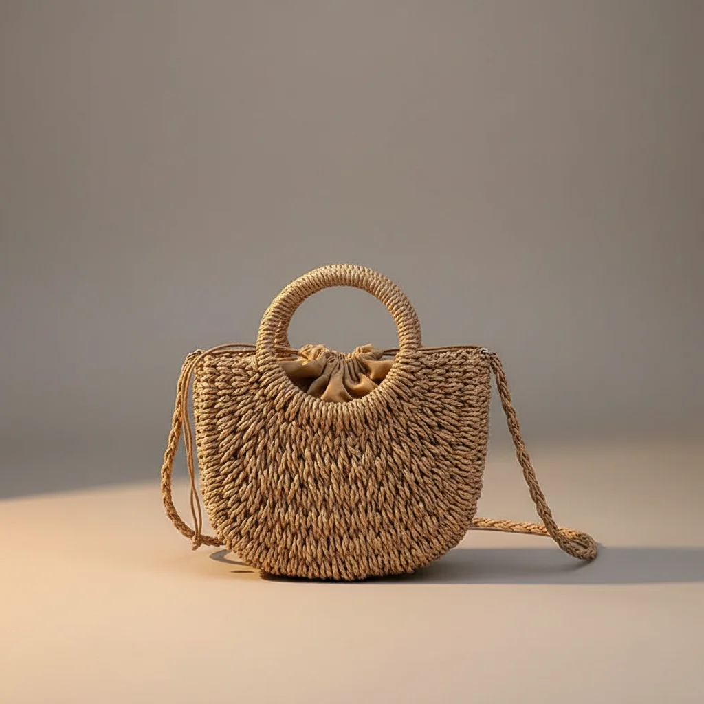 sac tressé paille femme demi-lune - Vue 34 - sac tressé