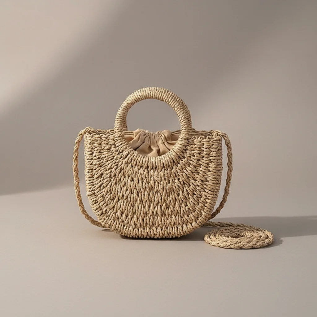 sac tressé paille femme demi-lune - Vue 35 - sac tressé