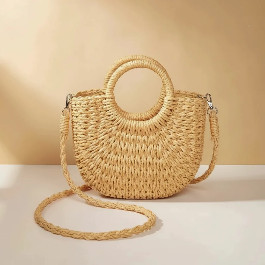 sac tressé paille femme demi-lune - Vue 4 - sac tressé