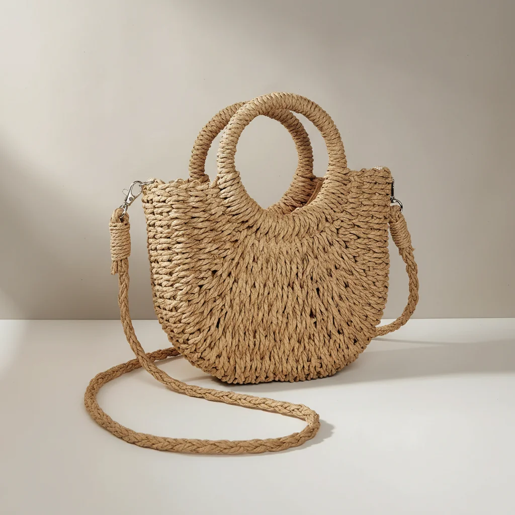 sac tressé paille femme demi-lune - Vue 40 - sac tressé