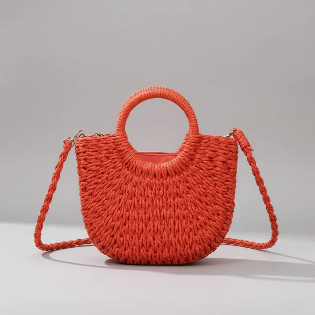 sac tressé paille femme demi-lune - Vue 5 - sac tressé