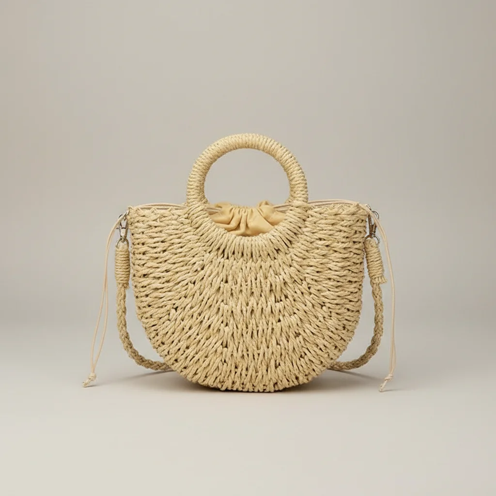 sac tressé paille femme demi-lune - Vue 9 - sac tressé