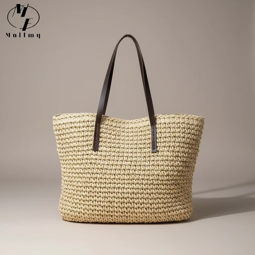 Sac tressé paille femme grande capacité plage - Vue 5 - sac tressé