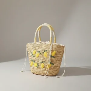 sac tressé paille femme style shopper - Vue 1 - sac tressé