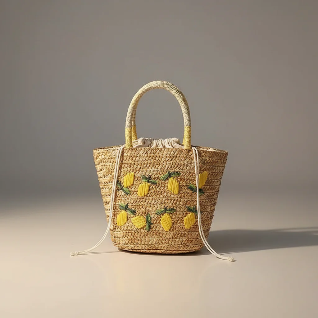 sac tressé paille femme style shopper - Vue 5 - sac tressé