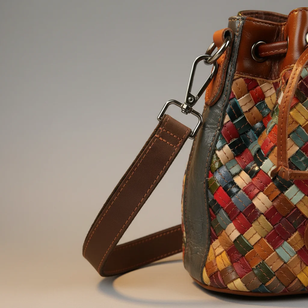 Sac tressé seau cuir multicolore - Vue 10 - sac tressé