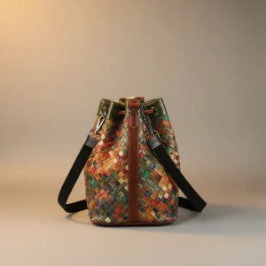 Sac tressé seau cuir multicolore - Vue 2 - sac tressé