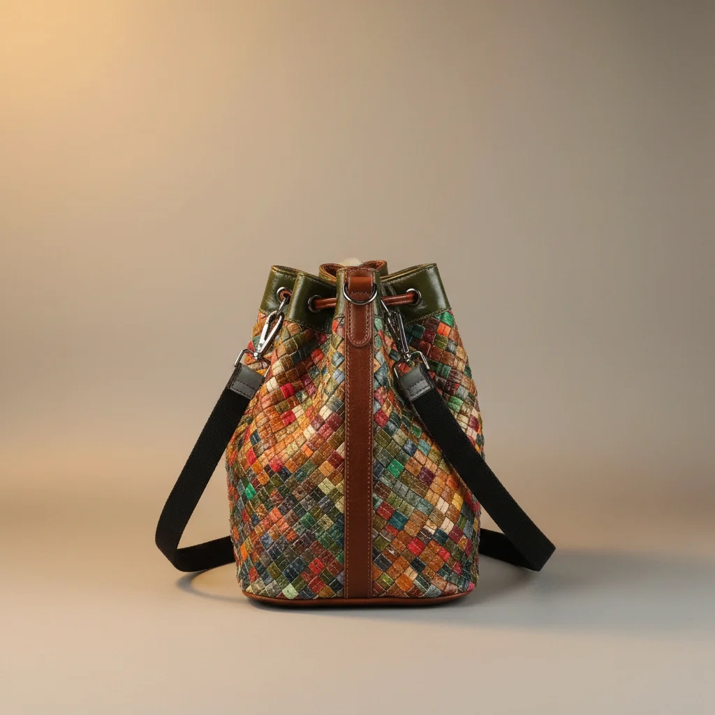 Sac tressé seau cuir multicolore - Vue 2 - sac tressé