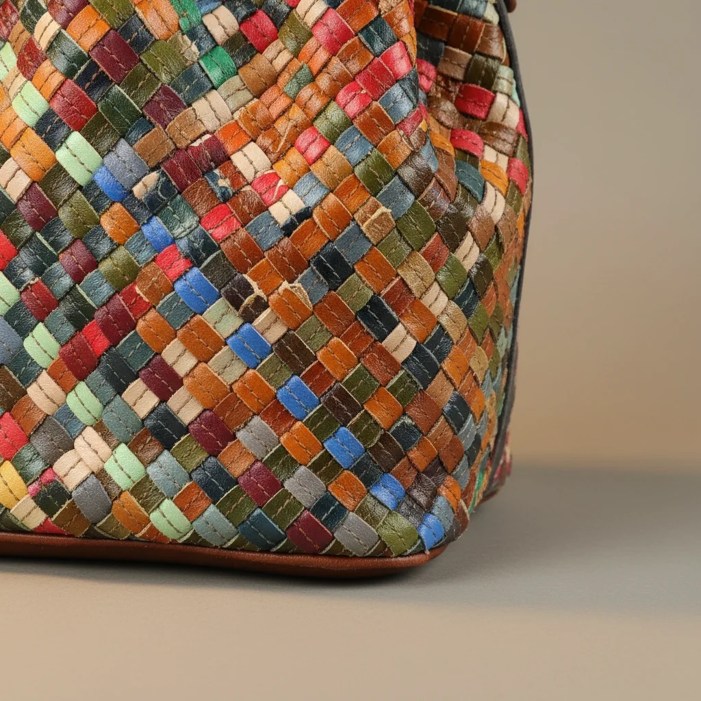 Sac tressé seau cuir multicolore - Vue 4 - sac tressé